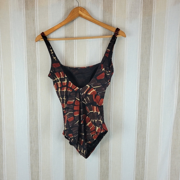 Gottex Giraffe Print One Piece Swimsuit Black Red Brown Size 14 - Picture 9 of 9